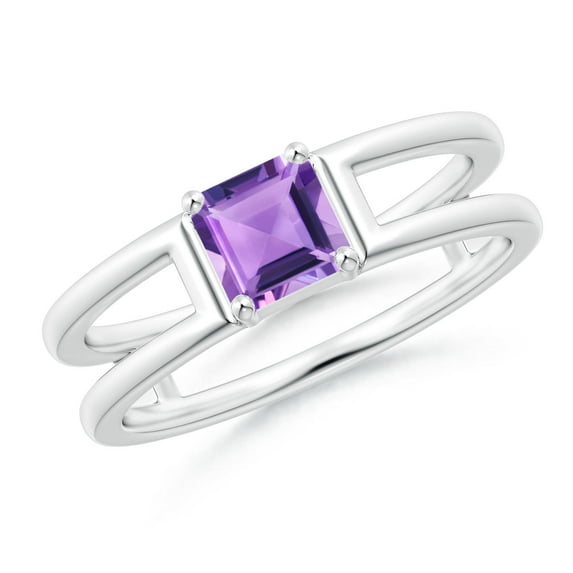 ANGARA Natural Parallel Split Shank Square Emerald-Cut Amethyst Ring in 14K White Gold for Women (Size-5mm) | February Birthstone, Anniversary, Jewelry Gift for Women | Natural Amethyst Ring