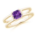 thumbnail image 1 of ANGARA Natural Parallel Split Shank Square Emerald-Cut Amethyst Ring in 14K Yellow Gold for Women (Size-5mm) | February Birthstone, Anniversary, Jewelry Gift for Women | Natural Amethyst Ring, 1 of 8