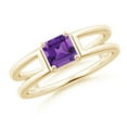 thumbnail image 1 of ANGARA Natural Parallel Split Shank Square Emerald-Cut Amethyst Ring in 14K Yellow Gold for Women (Size-5mm) | February Birthstone, Anniversary, Jewelry Gift for Women | Natural Amethyst Ring, 1 of 8