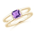 thumbnail image 1 of ANGARA Natural Parallel Split Shank Square Emerald-Cut Amethyst Ring in 14K Yellow Gold for Women (Size-5mm) | February Birthstone, Anniversary, Jewelry Gift for Women | Natural Amethyst Ring, 1 of 9