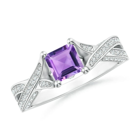 ANGARA Natural 0.7 Ct. Amethyst with Diamond Classic Engagement Ring in 14K White Gold for Women (Ring Size: 7.5)
