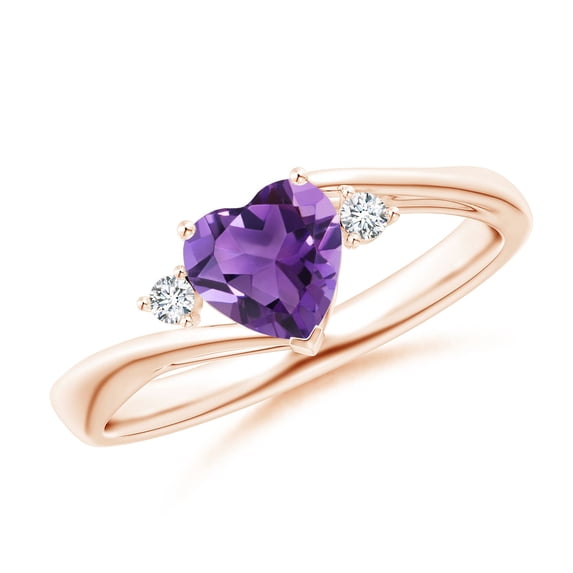 ANGARA Natural 0.7 Ct. Amethyst with Diamond Classic Ring in 14K Rose Gold for Women (Ring Size: 11.5)
