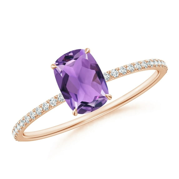 ANGARA Natural 0.7 Ct. Amethyst with Diamond Classic Ring in 14K Rose Gold for Women (Ring Size: 4.5)