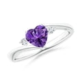 thumbnail image 1 of ANGARA Natural Heart-Shaped Amethyst Bypass Ring with Diamonds in 14K White Gold for Women (Size-6mm) | February Birthstone, Birthday, Anniversary, Jewelry Gift for Women | Natural Amethyst Ring, 1 of 10