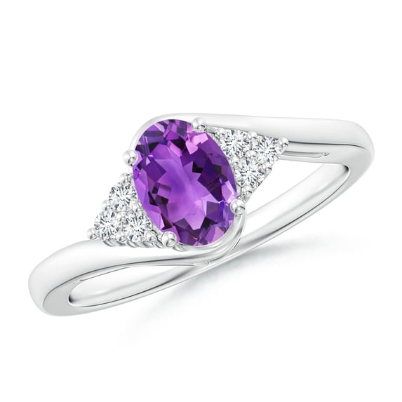 ANGARA Natural Oval Amethyst Bypass Ring with Trio Diamond Accents in 14K White Gold for Women (Size-7x5mm) | February Birthstone, Anniversary, Jewelry Gift for Women | Natural Amethyst Ring