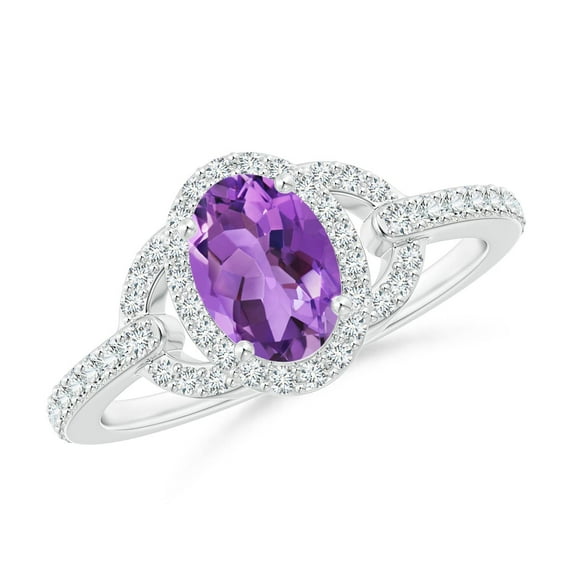 ANGARA Natural 0.7 Ct. Amethyst with Diamond Classic Ring in 14K White Gold for Women (Ring Size: 12)