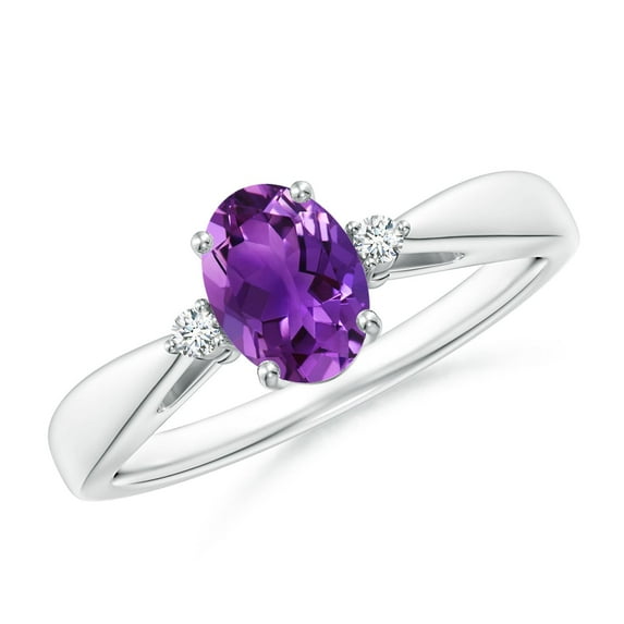 ANGARA Natural 0.7 Ct. Amethyst with Diamond Classic Ring in 14K White Gold for Women (Ring Size: 12)
