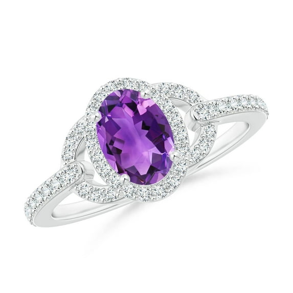 ANGARA Natural 0.7 Ct. Amethyst with Diamond Classic Ring in 14K White Gold for Women (Ring Size: 12)