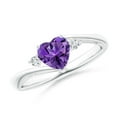 thumbnail image 1 of ANGARA Natural Heart-Shaped Amethyst Bypass Ring with Diamonds in 14K White Gold for Women (Size-6mm) | February Birthstone, Birthday, Anniversary, Jewelry Gift for Women | Natural Amethyst Ring, 1 of 9