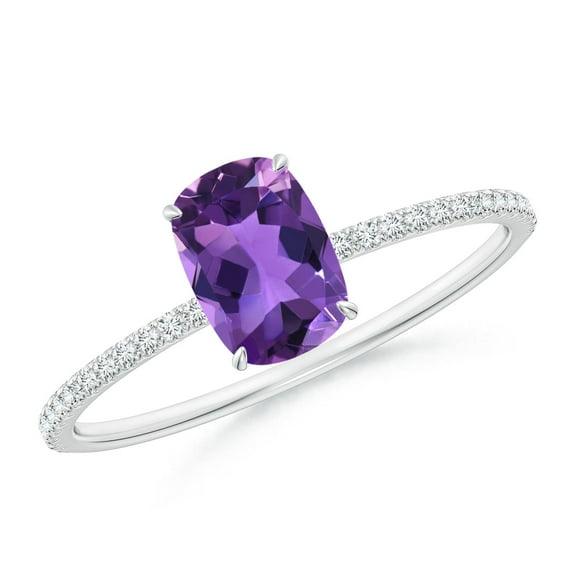 ANGARA Natural 0.7 Ct. Amethyst with Diamond Classic Ring in 14K White Gold for Women (Ring Size: 5.5)