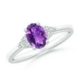 thumbnail image 1 of ANGARA Natural Solitaire Oval Amethyst Ring with Trio Diamond Accents in 14K White Gold for Women (Size-7x5mm) | February Birthstone, Anniversary, Jewelry Gift for Women | Natural Amethyst Ring, 1 of 9