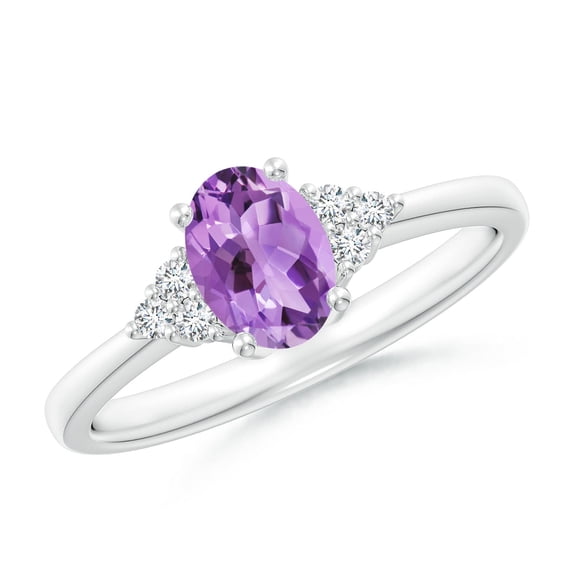 ANGARA Natural Solitaire Oval Amethyst Ring with Trio Diamond Accents in 14K White Gold for Women (Size-7x5mm) | February Birthstone, Anniversary, Jewelry Gift for Women | Natural Amethyst Ring