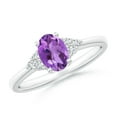 thumbnail image 1 of ANGARA Natural Solitaire Oval Amethyst Ring with Trio Diamond Accents in 14K White Gold for Women (Size-7x5mm) | February Birthstone, Anniversary, Jewelry Gift for Women | Natural Amethyst Ring, 1 of 8