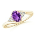 thumbnail image 1 of ANGARA Natural Oval Amethyst Bypass Ring with Trio Diamond Accents in 14K Yellow Gold for Women (Size-7x5mm) | February Birthstone, Anniversary, Jewelry Gift for Women | Natural Amethyst Ring, 1 of 8
