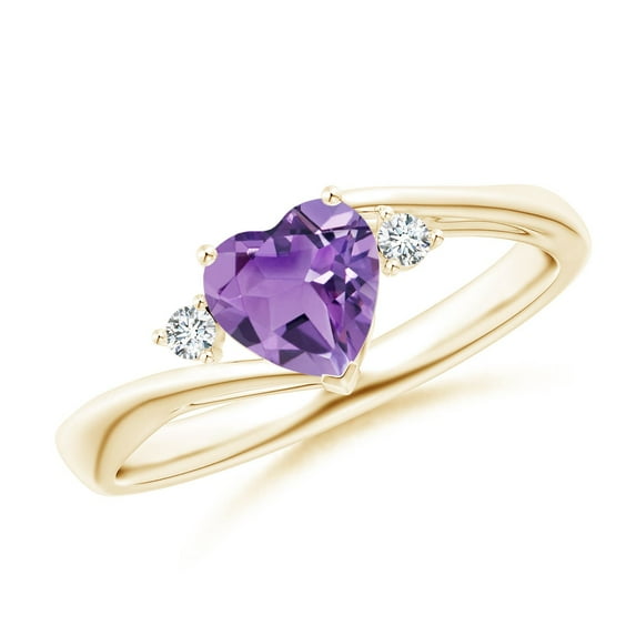ANGARA Natural Heart-Shaped Amethyst Bypass Ring with Diamonds in 14K Yellow Gold for Women (Size-6mm) | February Birthstone, Birthday, Anniversary, Jewelry Gift for Women | Natural Amethyst Ring