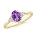 thumbnail image 1 of ANGARA Natural Solitaire Oval Amethyst Ring with Trio Diamond Accents in 14K Yellow Gold for Women (Size-7x5mm) | February Birthstone, Anniversary, Jewelry Gift for Women | Natural Amethyst Ring, 1 of 8