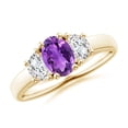 thumbnail image 1 of ANGARA Natural Three Stone Oval Amethyst and Half Moon Diamond Ring in 14K Yellow Gold for Women (Size-7x5mm) | February Birthstone, Anniversary, Jewelry Gift for Women | Natural Amethyst Ring, 1 of 8