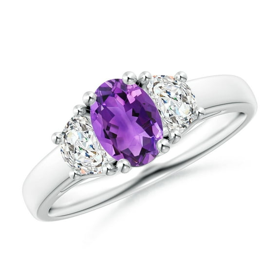 ANGARA Natural 0.7 Ct. Amethyst with Diamond Classic Ring in Sterling Silver for Women (Ring Size: 12)