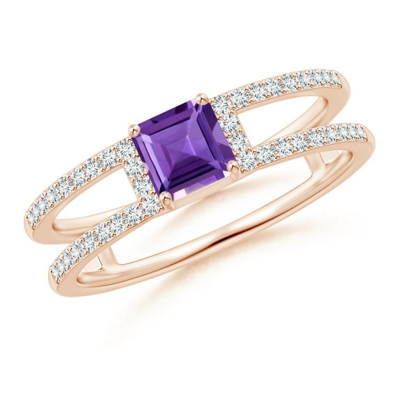 ANGARA Natural Square Emerald-Cut Amethyst Parallel Split Shank Ring in 14K Rose Gold for Women (Size-5mm) | February Birthstone, Birthday, Anniversary, Jewelry Gift for Women | Natural Amethyst Ring