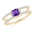 thumbnail image 1 of ANGARA Natural Square Emerald-Cut Amethyst Parallel Split Shank Ring in 14K Yellow Gold for Women (Size-5mm) | February Birthstone, Anniversary, Jewelry Gift for Women | Natural Amethyst Ring, 1 of 8