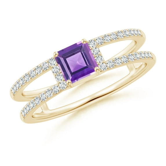 ANGARA Natural Square Emerald-Cut Amethyst Parallel Split Shank Ring in 14K Yellow Gold for Women (Size-5mm) | February Birthstone, Anniversary, Jewelry Gift for Women | Natural Amethyst Ring