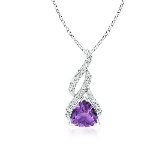 ANGARA Natural Trillion Amethyst Solitaire Pendant with Diamond Swirl in 14K White Gold for Women (Size-6mm) | February Birthstone, Anniversary, Jewelry Gift for Women | Natural Amethyst Necklace