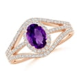 thumbnail image 1 of ANGARA Natural Triple Shank Oval Amethyst and Diamond Halo Ring in 14K Rose Gold for Women (Size-7x5mm) | February Birthstone, Birthday, Anniversary, Jewelry Gift for Women | Natural Amethyst Ring, 1 of 7