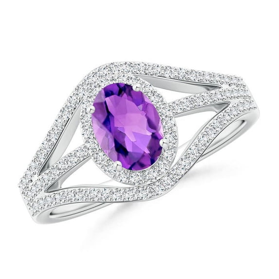 ANGARA Natural 0.7 Ct. Amethyst with Diamond Fashion Ring in 14K White Gold for Women (Ring Size: 12)