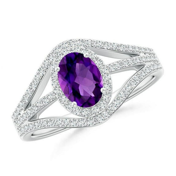 ANGARA Natural 0.7 Ct. Amethyst with Diamond Fashion Ring in 14K White Gold for Women (Ring Size: 3.5)