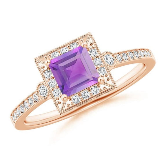 ANGARA Natural 0.7 Ct. Amethyst with Diamond Halo Ring in 14K Rose Gold for Women (Ring Size: 11.5)
