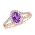 thumbnail image 1 of ANGARA Natural 0.7 Ct. Amethyst with Diamond Halo Ring in 14K Rose Gold for Women (Ring Size: 3), 1 of 9