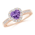 thumbnail image 1 of ANGARA Natural Heart-Shaped Amethyst Halo Ring with Diamond Accents in 14K Rose Gold for Women (Size-6mm) | February Birthstone, Birthday, Anniversary, Jewelry Gift for Women | Natural Amethyst Ring, 1 of 10