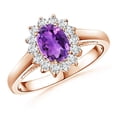 thumbnail image 1 of ANGARA Natural Princess Diana Inspired Amethyst Ring with Diamond Halo in 14K Rose Gold for Women (Size-7x5mm) | February Birthstone, Anniversary, Jewelry Gift for Women | Natural Amethyst Ring, 1 of 9