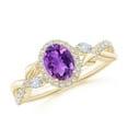 thumbnail image 1 of ANGARA Natural 0.7 Ct. Amethyst with Diamond Halo Ring in 14K Yellow Gold for Women (Ring Size: 3), 1 of 10