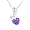 thumbnail image 1 of ANGARA Natural Heart-Shaped Amethyst Ribbon Pendant with Diamond in 14K White Gold for Women (Size-6mm) | February Birthstone, Anniversary, Jewelry Gift for Women | Natural Amethyst Necklace, 1 of 9