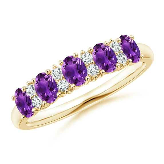 ANGARA Natural Five Stone Amethyst and Diamond Wedding Ring in 14K Yellow Gold for Women (Size-4x3mm) | February Birthstone, Birthday, Anniversary, Jewelry Gift for Women | Natural Amethyst Ring