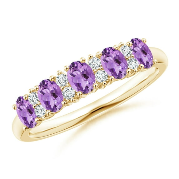 ANGARA Natural 0.7 Ct. Amethyst with Diamond Non Eternity Wedding Ring in 14K Yellow Gold for Women (Ring Size: 6)