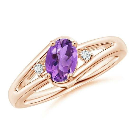 ANGARA Natural 0.7 Ct. Amethyst with Diamond Side Stones Ring in 14K Rose Gold for Women (Ring Size: 10)