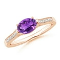thumbnail image 1 of ANGARA Natural 0.7 Ct. Amethyst with Diamond Side Stones Ring in 14K Rose Gold for Women (Ring Size: 11.5), 1 of 9