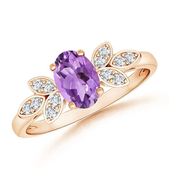 ANGARA Natural 0.7 Ct. Amethyst with Diamond Side Stones Ring in 14K Rose Gold for Women (Ring Size: 3)