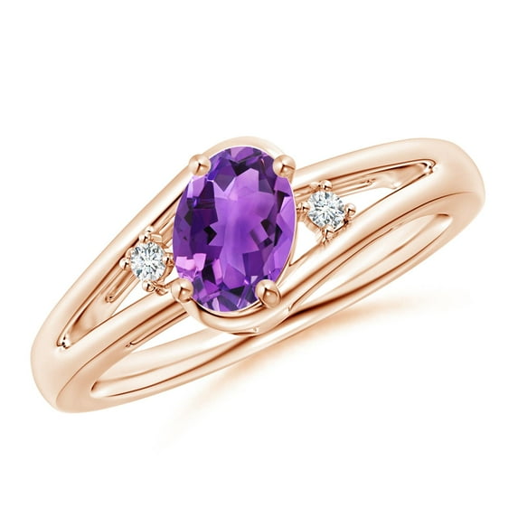 ANGARA Natural Amethyst and Diamond Split Shank Ring in 14K Rose Gold for Women (Size-7x5mm) | February Birthstone, Birthday, Anniversary, Jewelry Gift for Women | Natural Amethyst Ring