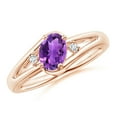 thumbnail image 1 of ANGARA Natural Amethyst and Diamond Split Shank Ring in 14K Rose Gold for Women (Size-7x5mm) | February Birthstone, Birthday, Anniversary, Jewelry Gift for Women | Natural Amethyst Ring, 1 of 8