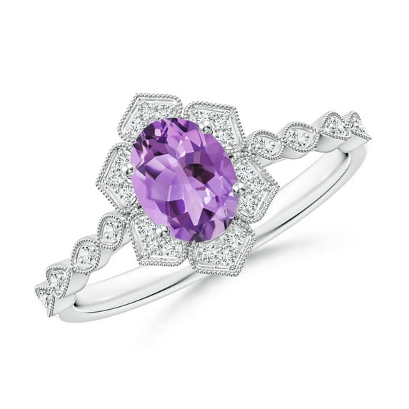 ANGARA Natural 0.7 Ct. Amethyst with Diamond Side Stones Ring in 14K White Gold for Women (Ring Size: 10)