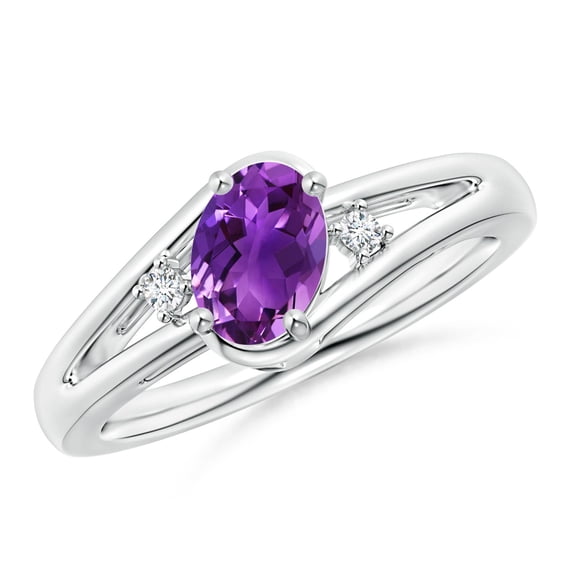 ANGARA Natural Amethyst and Diamond Split Shank Ring in 14K White Gold for Women (Size-7x5mm) | February Birthstone, Birthday, Anniversary, Jewelry Gift for Women | Natural Amethyst Ring