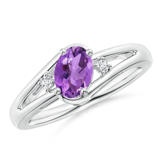 ANGARA Natural Amethyst and Diamond Split Shank Ring in 14K White Gold for Women (Size-7x5mm) | February Birthstone, Birthday, Anniversary, Jewelry Gift for Women | Natural Amethyst Ring