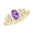 thumbnail image 1 of ANGARA Natural Vintage Style Bezel-Set Oval Amethyst Ring with Diamonds in 14K Yellow Gold for Women (Size-7x5mm) | February Birthstone, Anniversary, Jewelry Gift for Women | Natural Amethyst Ring, 1 of 8