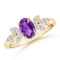 thumbnail image 1 of ANGARA Natural Vintage Style Oval Amethyst Ring with Diamond Accents in 14K Yellow Gold for Women (Size-7x5mm) | February Birthstone, Anniversary, Jewelry Gift for Women | Natural Amethyst Ring, 1 of 8