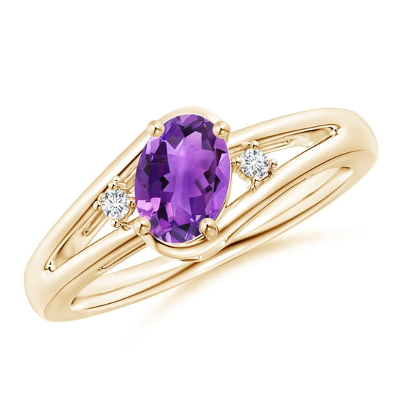 ANGARA Natural 0.7 Ct. Amethyst with Diamond Side Stones Ring in 14K Yellow Gold for Women (Ring Size: 11)