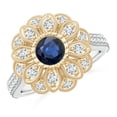 thumbnail image 1 of ANGARA Natural Sapphire Floral Ring with Milgrain in 14K White & Yellow Gold for Women (Size-5.5mm) | September Birthstone, Anniversary, Jewelry Gift for Women | Natural Sapphire Ring, 1 of 12