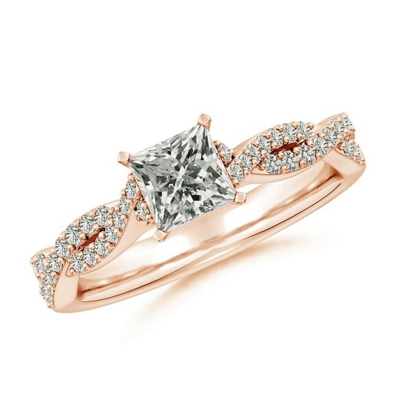ANGARA Natural Princess-Cut Diamond Engagement Ring in 14K Rose Gold for Women (Size-5mm| Color-K| Clarity-I3) | April Birthstone, Anniversary, Jewelry Gift for Women | Natural Diamond Ring